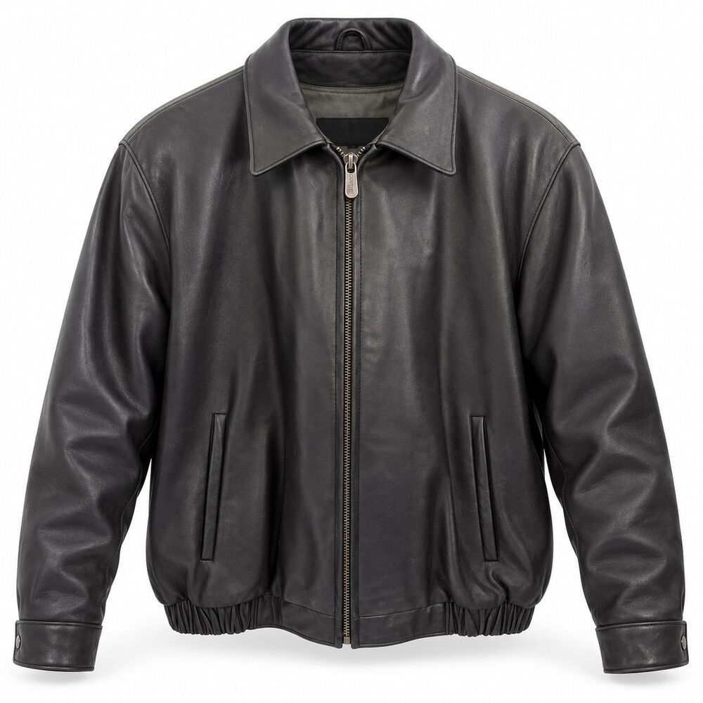 Vtg Couture by J.Park Lamb Leather Bomber Jacket Mens Large Black Zip Out Liner